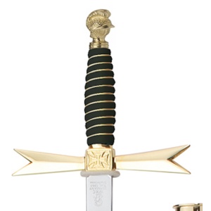 Logendegen mit Scheide schwarzes Leder mit Gehänge, schwarzer Griff mit Helm Knauf, Logenätzung